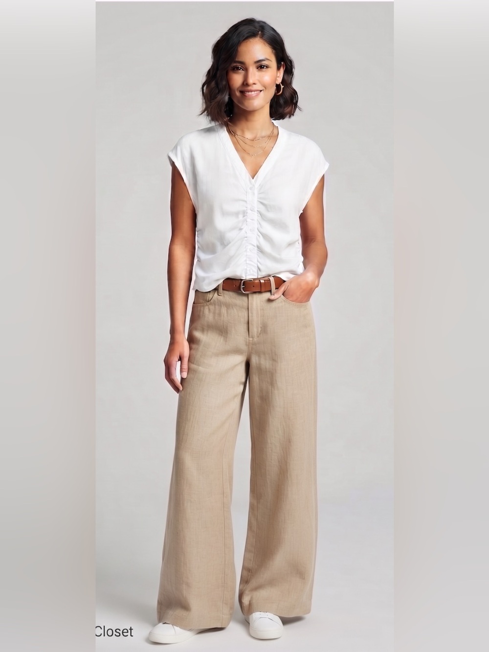 Cloth & Stone White Tencel Ruched Button-Down Top- M- MSRP $98